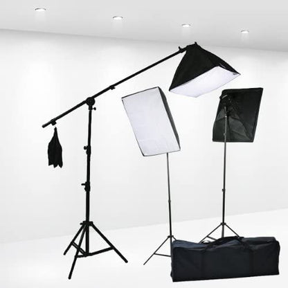 Photography Lighting Kit with Softboxes and White Muslin Backdrop