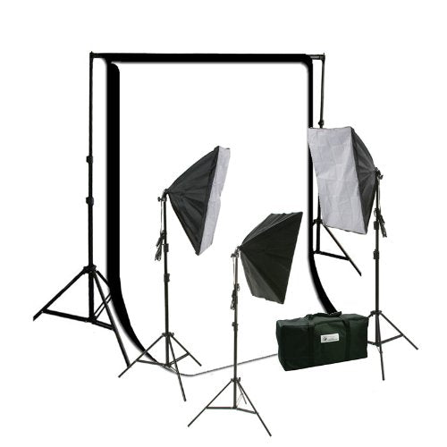 3 Softbox Studio Lighting Kit with Background Support
