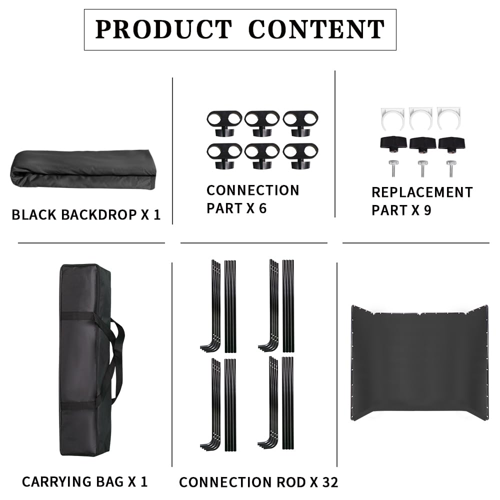Portable Black Photography Backdrop with Support System