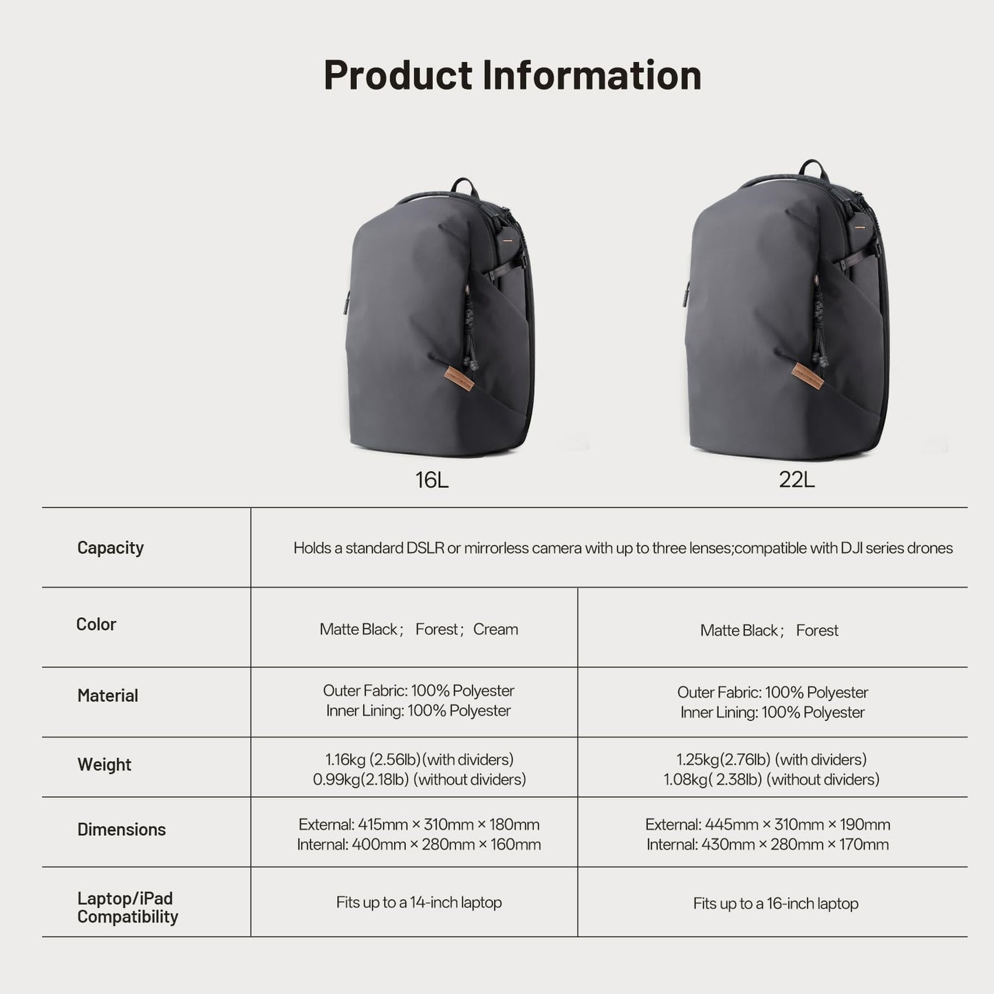 PGYTECH OneGo Lite Camera Backpack Water-Resistant DSLR/Mirrorless Bag
