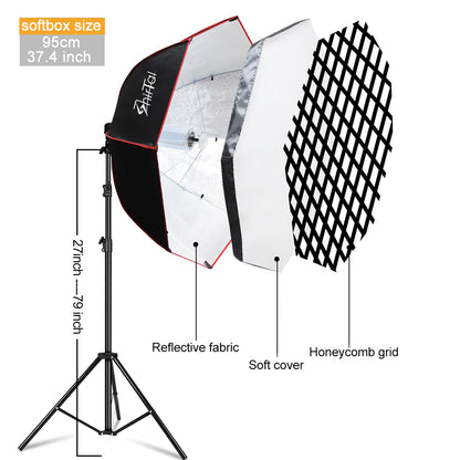 37" Octagonal Softbox Lighting Kit with Dimmable LED Lamp