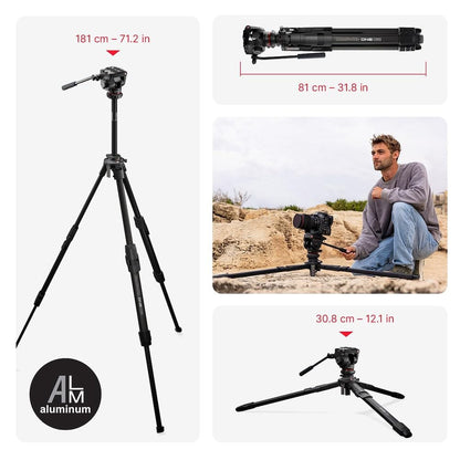 Fluid Video Head and Aluminum Tripod Kit for DSLR and Mirrorless Cameras