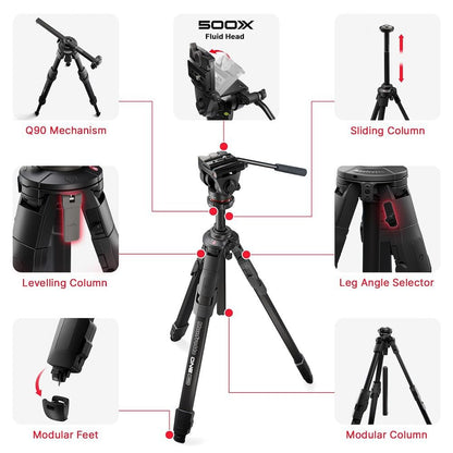 Fluid Video Head and Aluminum Tripod Kit for DSLR and Mirrorless Cameras