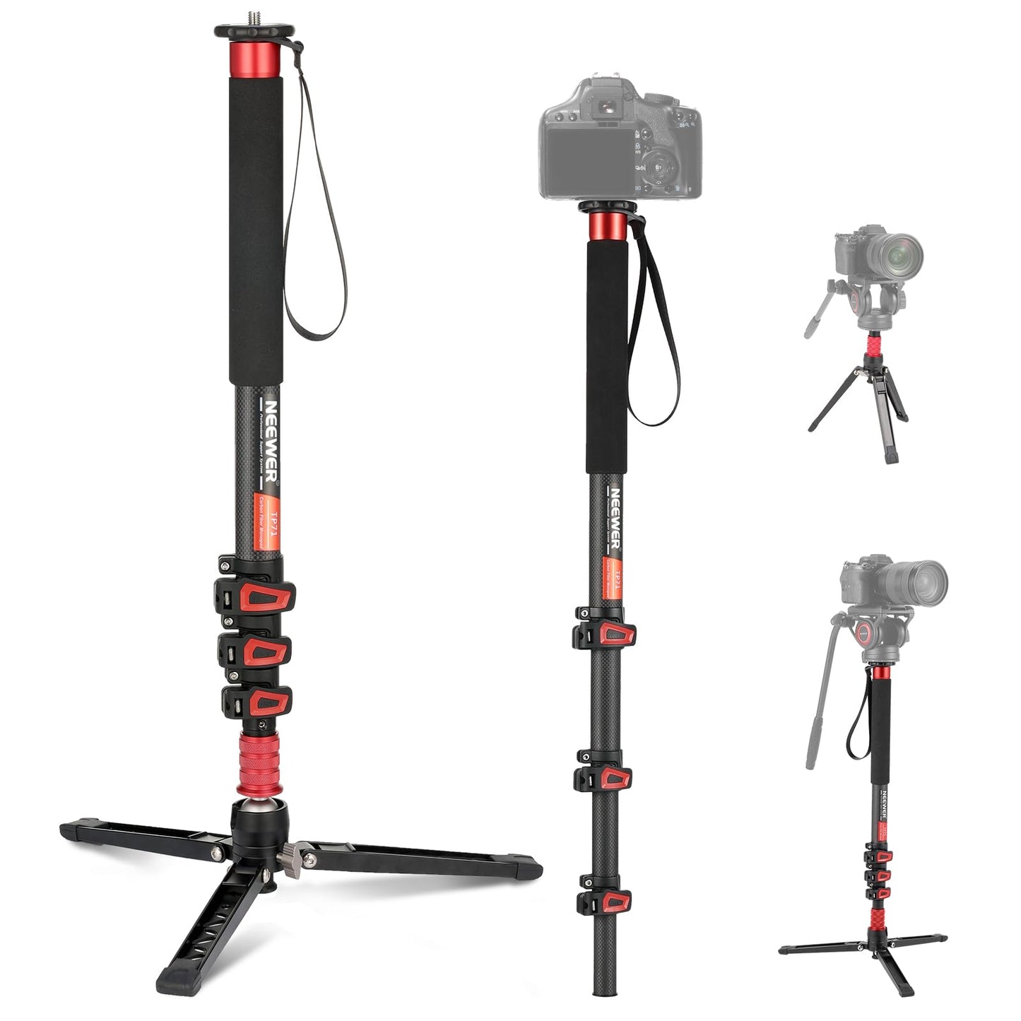 Telescopic Aluminum Camera Monopod with Fluid Head and Tripod Base