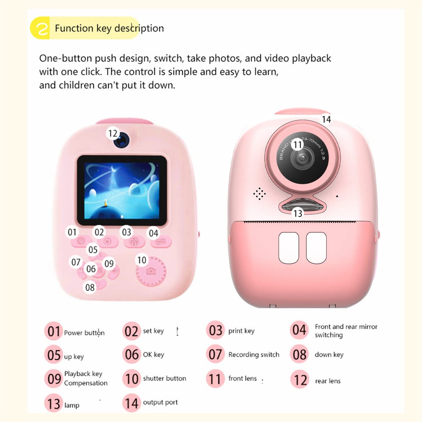 Instant Print Kids Camera with 26MP and 1080P Video
