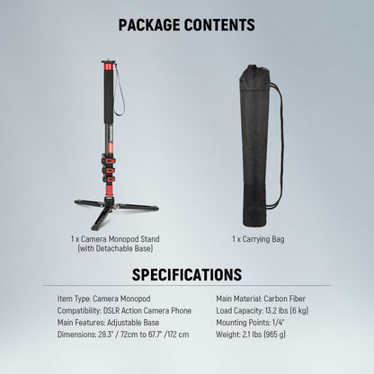Telescopic Aluminum Camera Monopod with Fluid Head and Tripod Base