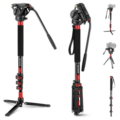 Telescopic Aluminum Camera Monopod with Fluid Head and Tripod Base