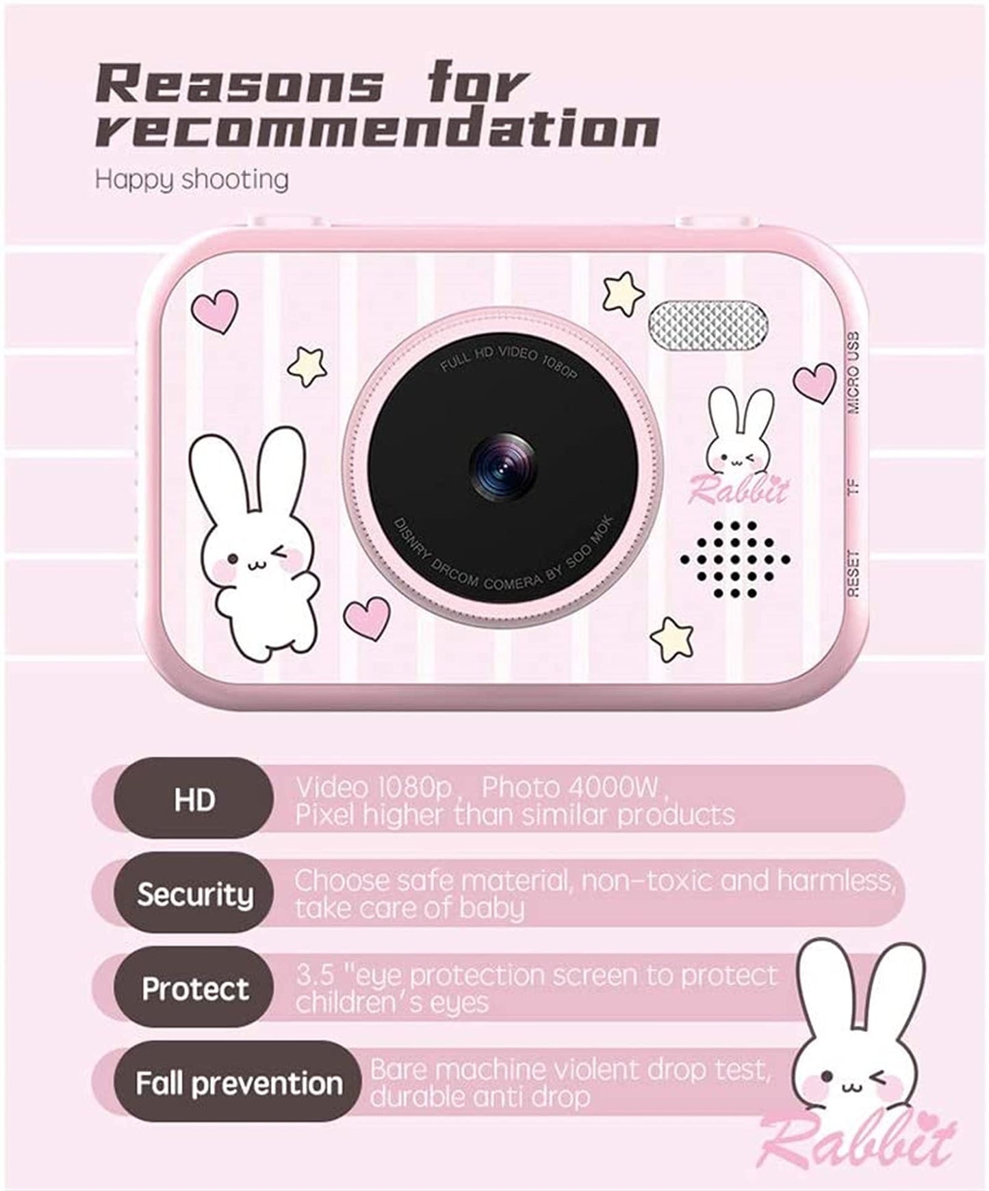 Kids Selfie Camera with 3.5" Screen and 1080P Video