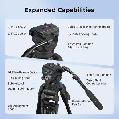 SMALLRIG 79''/200.5cm Heavy-Duty Aluminum Alloy Tripod Video