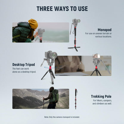 Telescopic Aluminum Camera Monopod with Fluid Head and Tripod Base