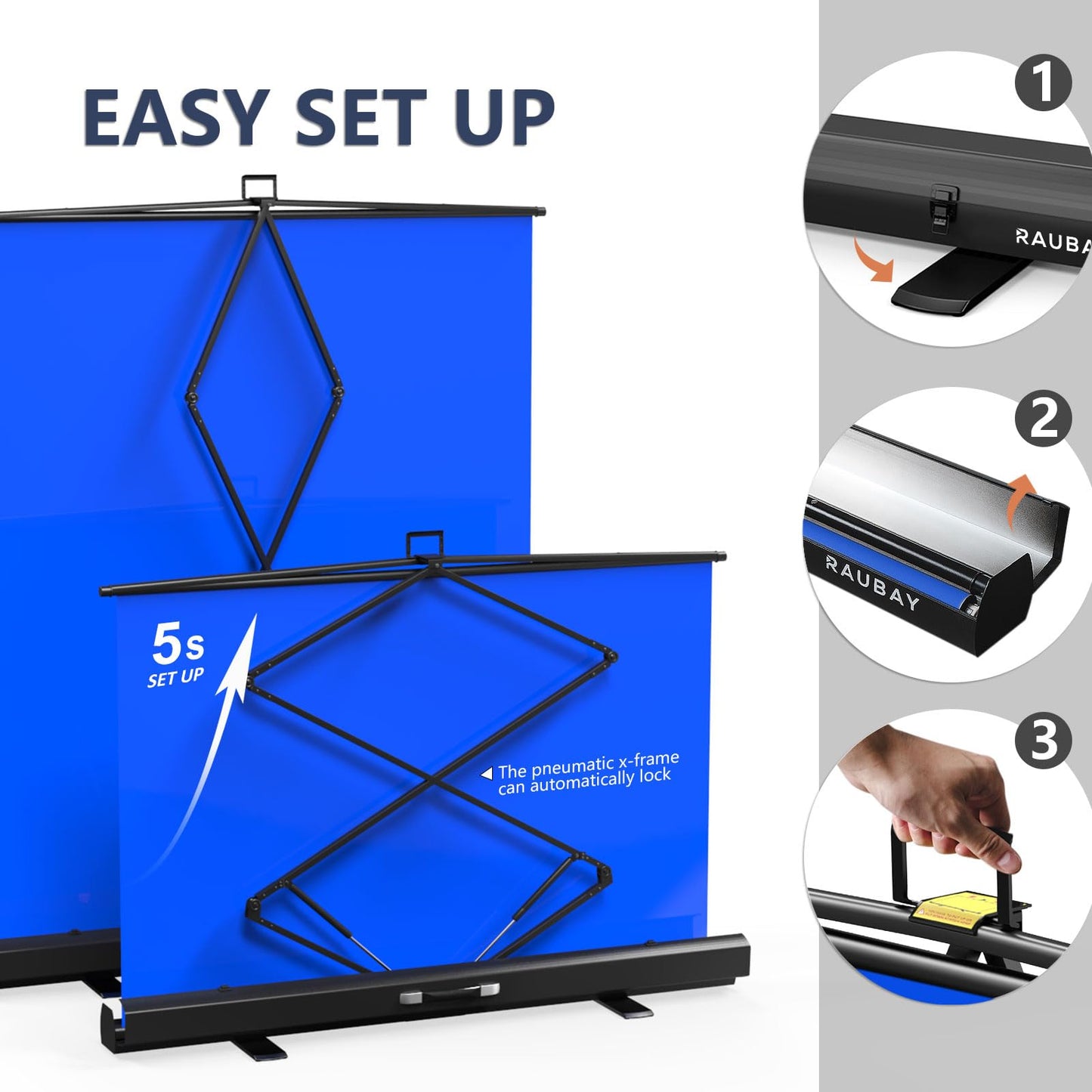 RAUBAY Collapsible Backdrop Portable Retractable Panel Photo Background with Stand