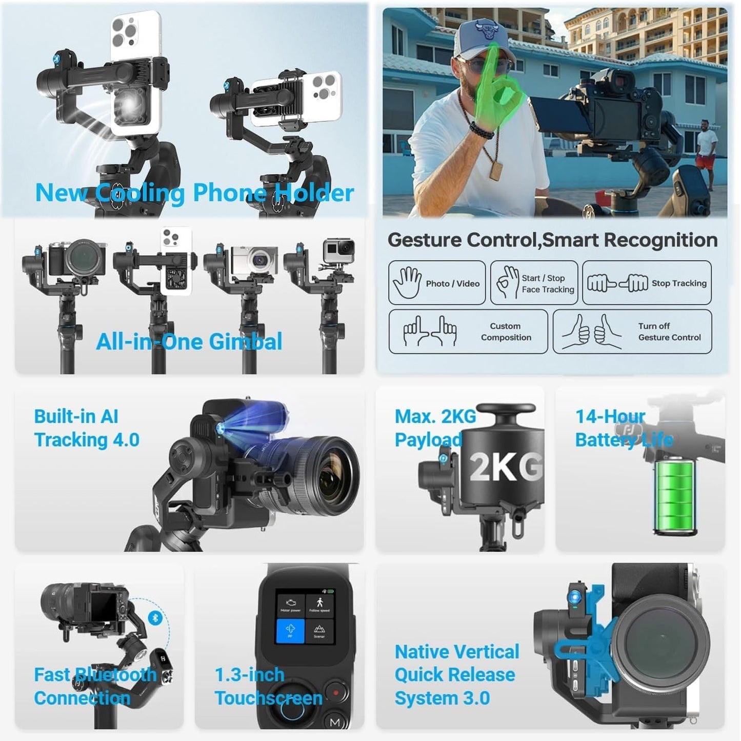 Mini Gimbal Stabilizer Kit with AI Tracking and Vertical Shooting