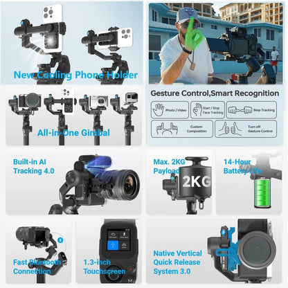 Mini Gimbal Stabilizer Kit with AI Tracking and Vertical Shooting