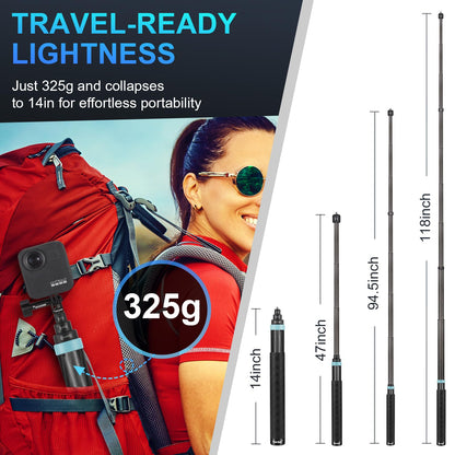 3m Carbon Fiber Invisible Selfie Stick for 360 Cameras